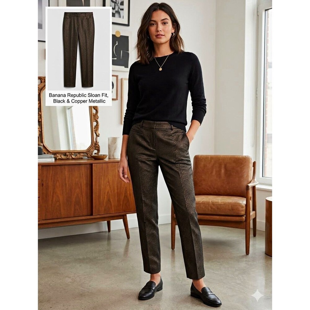 Banana Republic Black/Copper Dressy Metallic Twill Dress Pants Sloan Fit 16